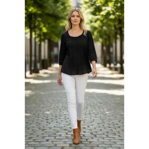 Maeve Anthropologie Black Lace Trim Button Front Blouse S Feminine Romantic Soft